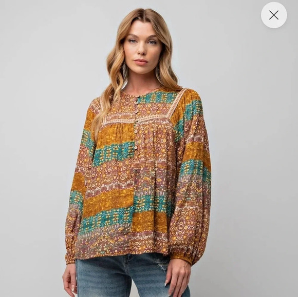 New! Easel Boho Printed Cotton Voile Top 1X - Picture 15 of 15